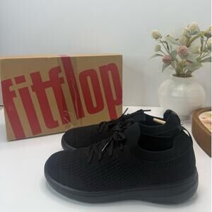 FitFlop Super-Q Knit Slip-On Laced Sneaker All Black Women's 6.5 Light Wear